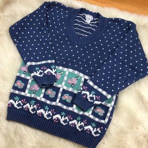 Vintage Cottagecore Sweater Knit Floral Medium